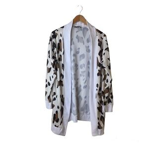 Floral‎ Blooming Womens Cardigan Sz L Open Cocoon Front Animal Print 3/4 Sleeve